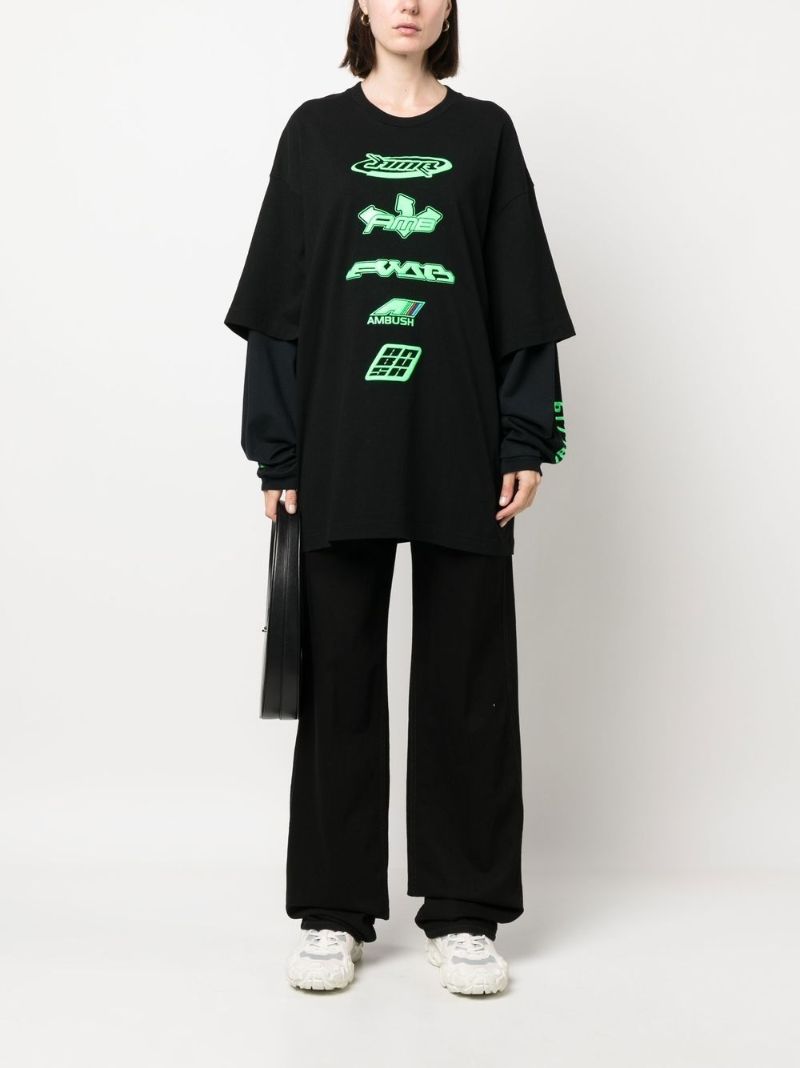 Black Logo Print Layered Long-sleeved T-shirt