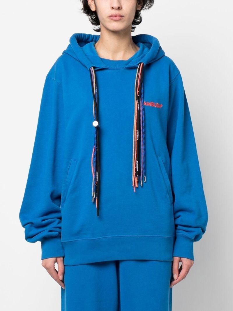 Blue Multi Cord Drawstring Cotton Hoodie