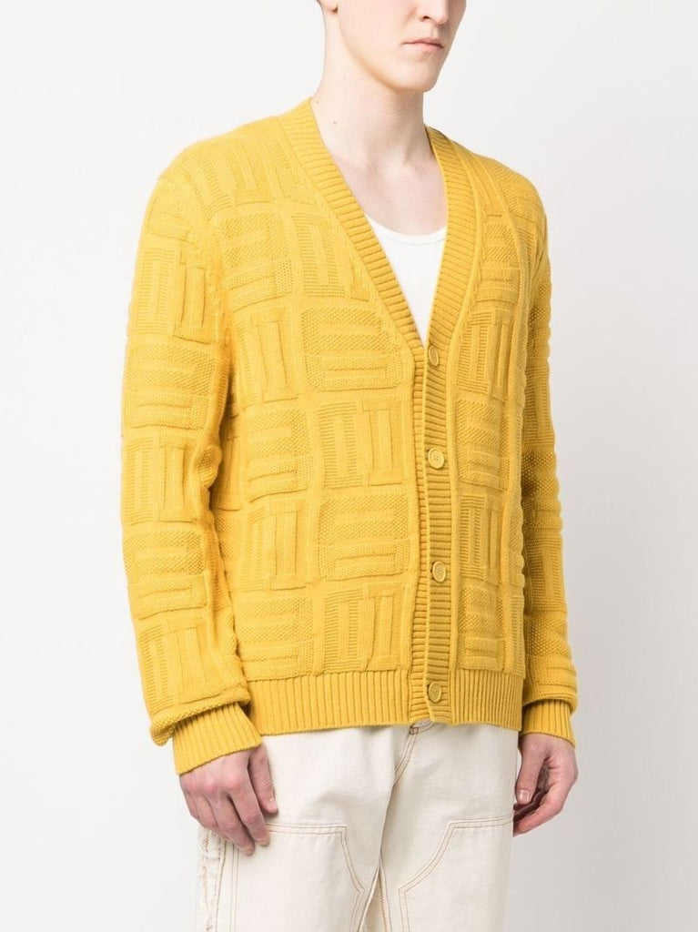 Yellow Geometric Knit V-neck Cardigan