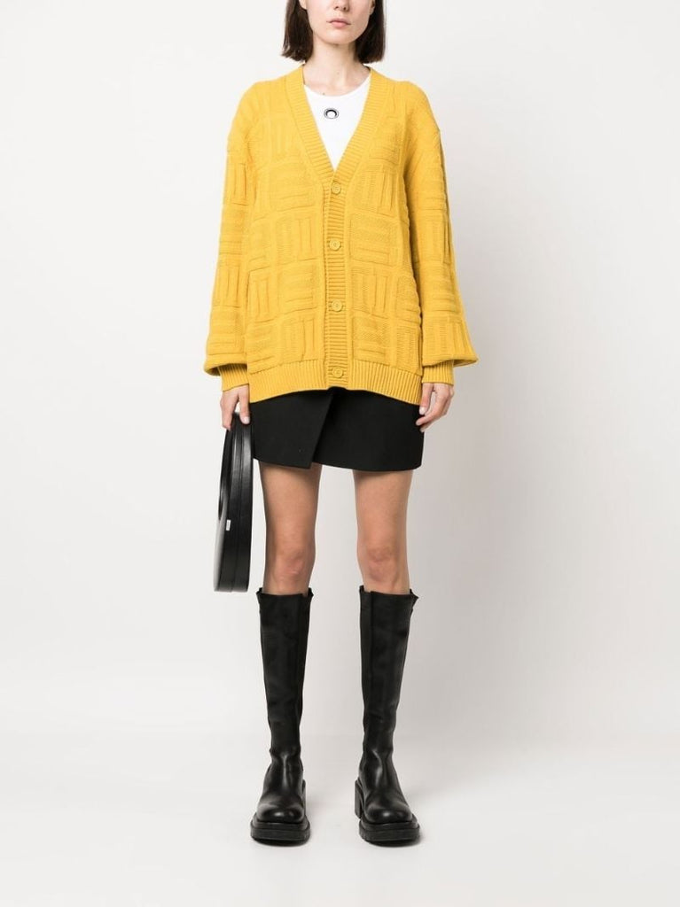 Yellow Geometric Knit V-neck Cardigan