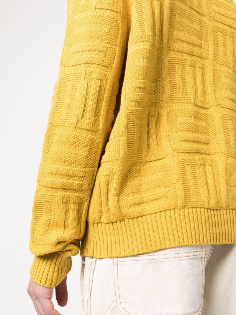 Yellow Geometric Knit V-neck Cardigan