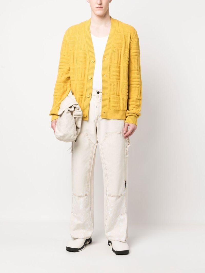 Yellow Geometric Knit V-neck Cardigan