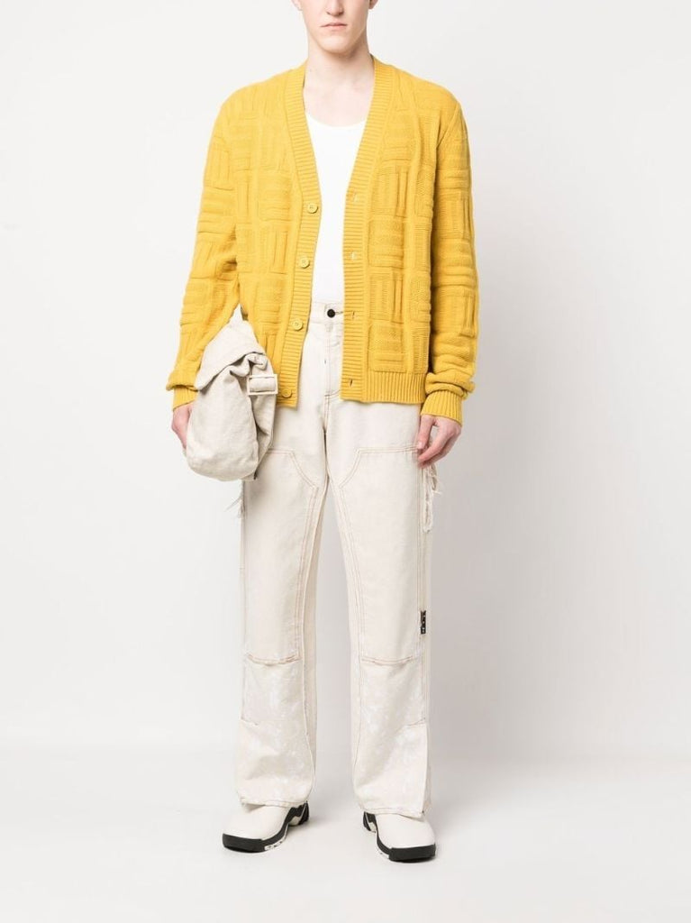 Yellow Geometric Knit V-neck Cardigan