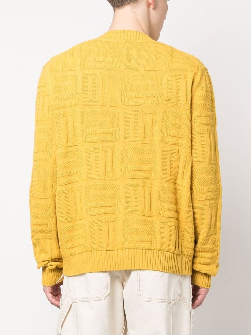 Yellow Geometric Knit V-neck Cardigan