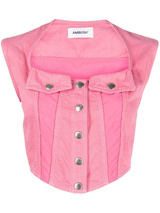 Pink Cropped Denim Top
