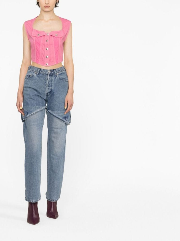Pink Cropped Denim Top
