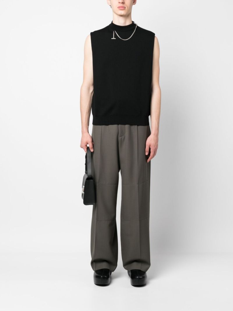 Grey Wide Leg Wool Trousers