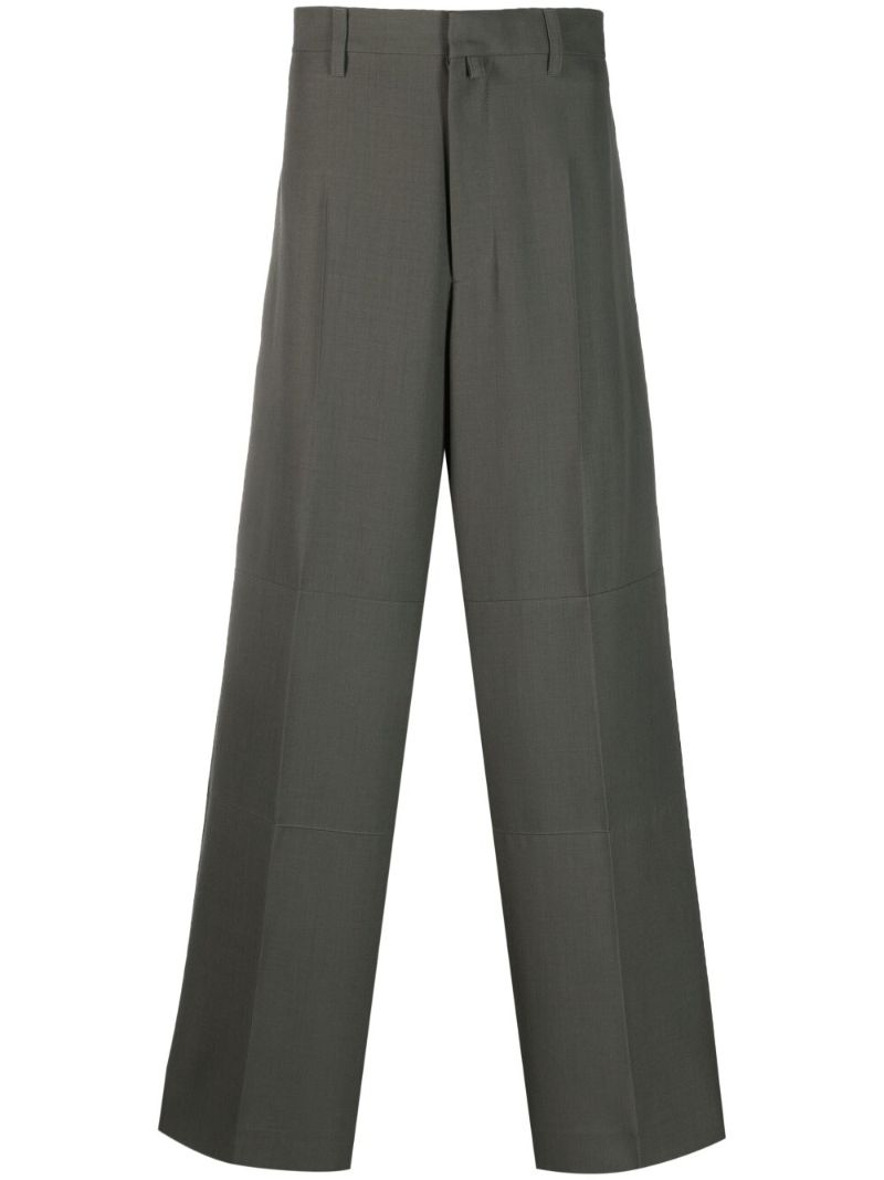 Grey Wide Leg Wool Trousers