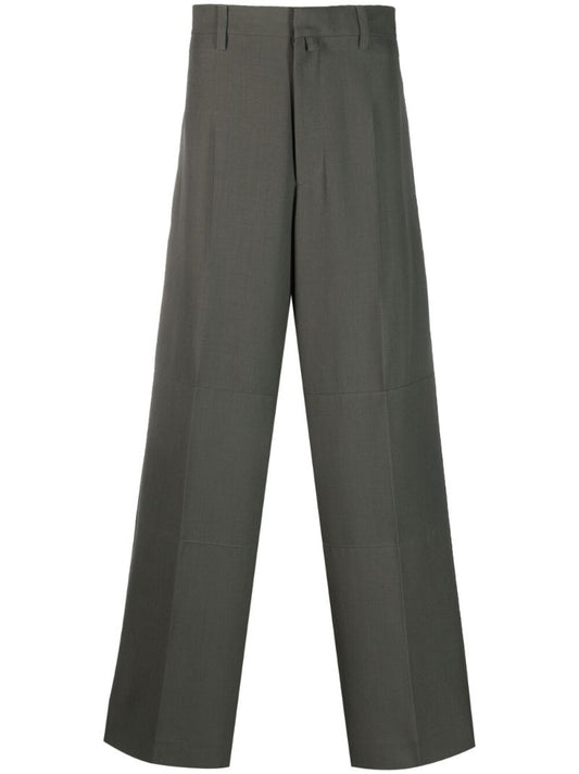 Grey Wide Leg Wool Trousers