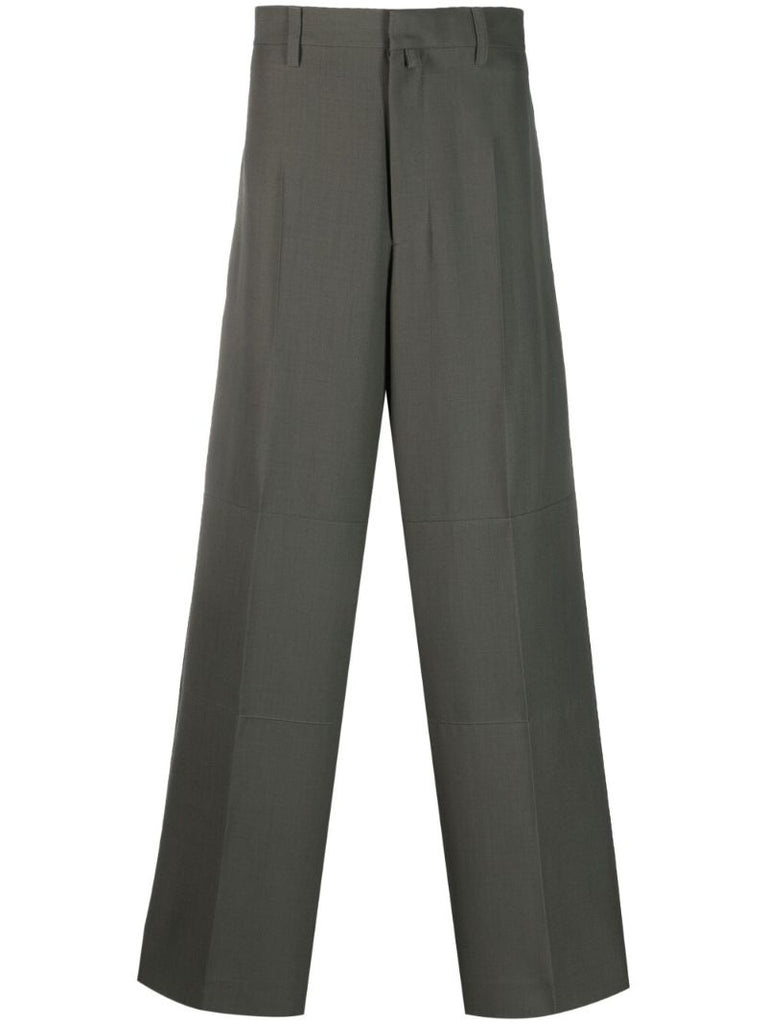 Grey Wide Leg Wool Trousers