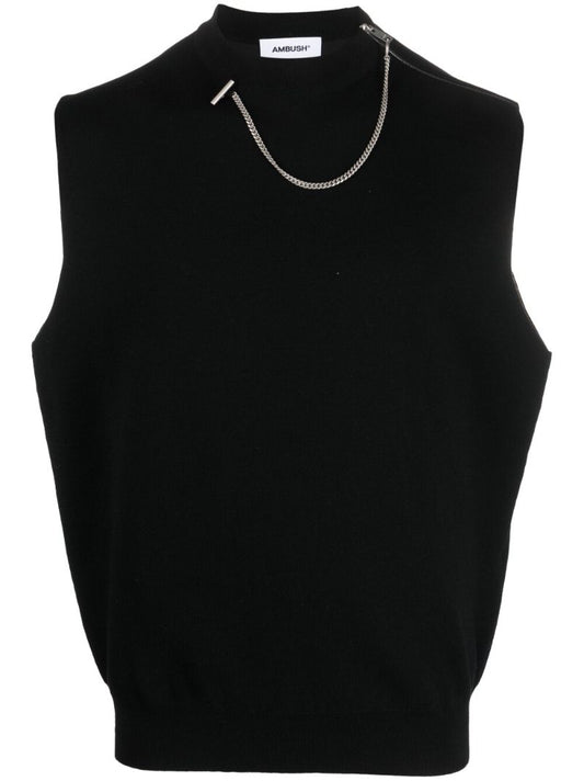 Black Chain Detailed Knit Vest