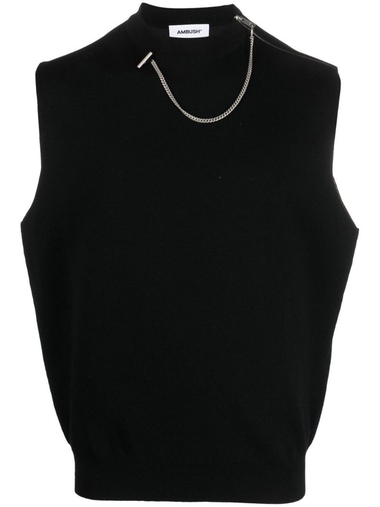 Black Chain Detailed Knit Vest