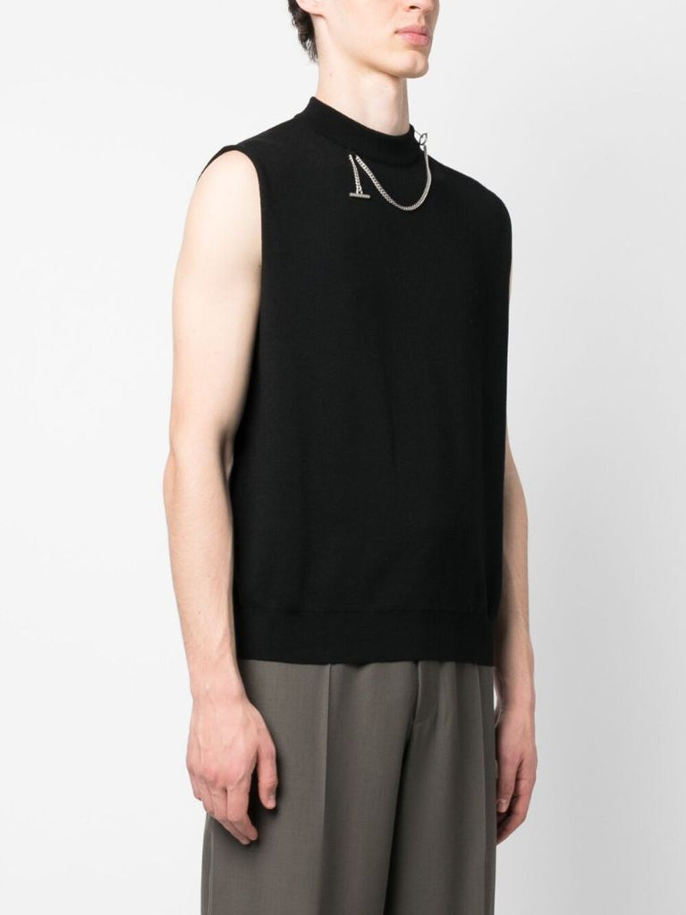 Black Chain Detailed Knit Vest