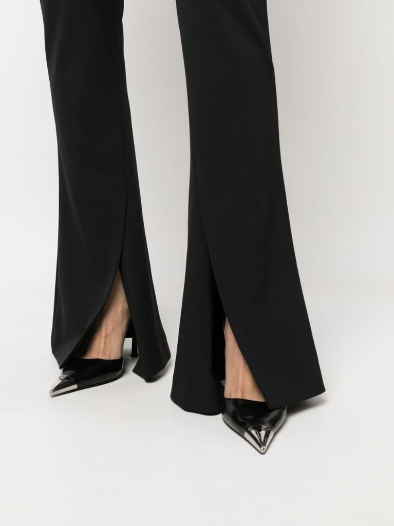 Black Front Slit Flared Trousers