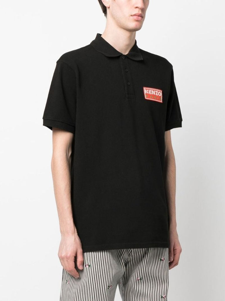 Black Cotton Logo Patch Polo Shirt