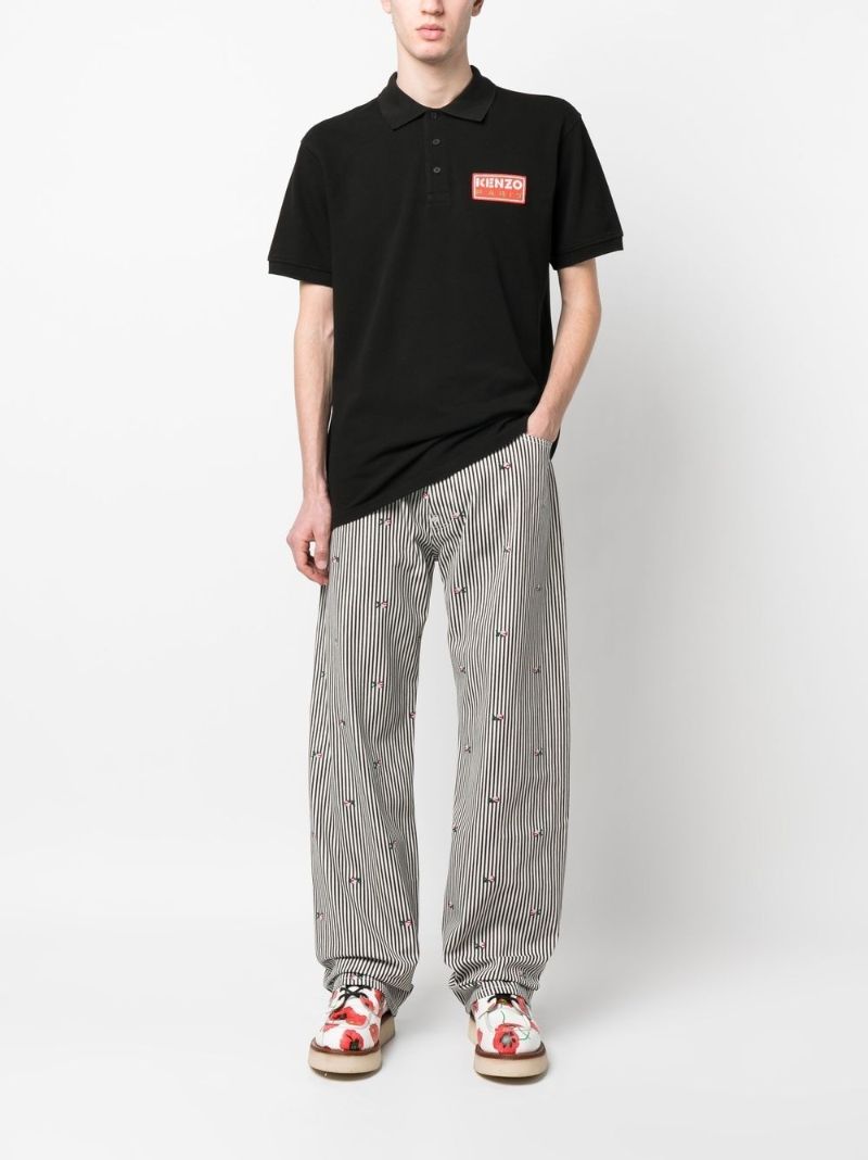 Black Cotton Logo Patch Polo Shirt