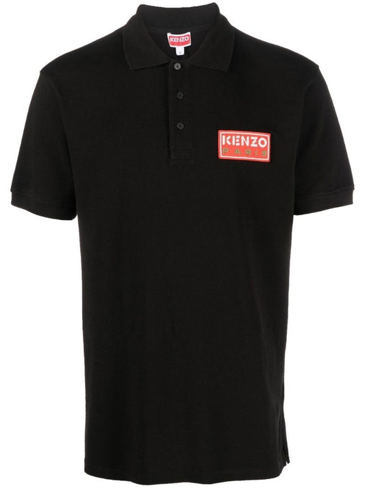 Black Cotton Logo Patch Polo Shirt
