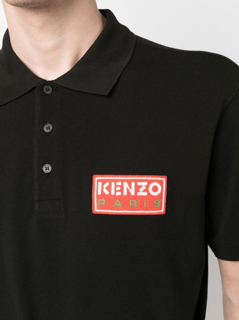 Black Cotton Logo Patch Polo Shirt