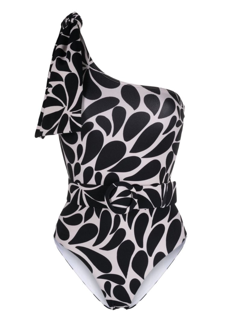 Black Mira One-shoulder Printed Swimsuit