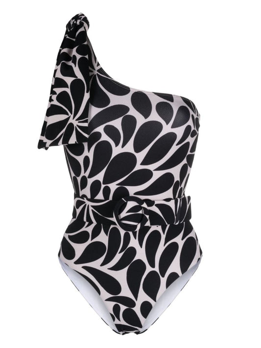 Black Mira One-shoulder Printed Swimsuit