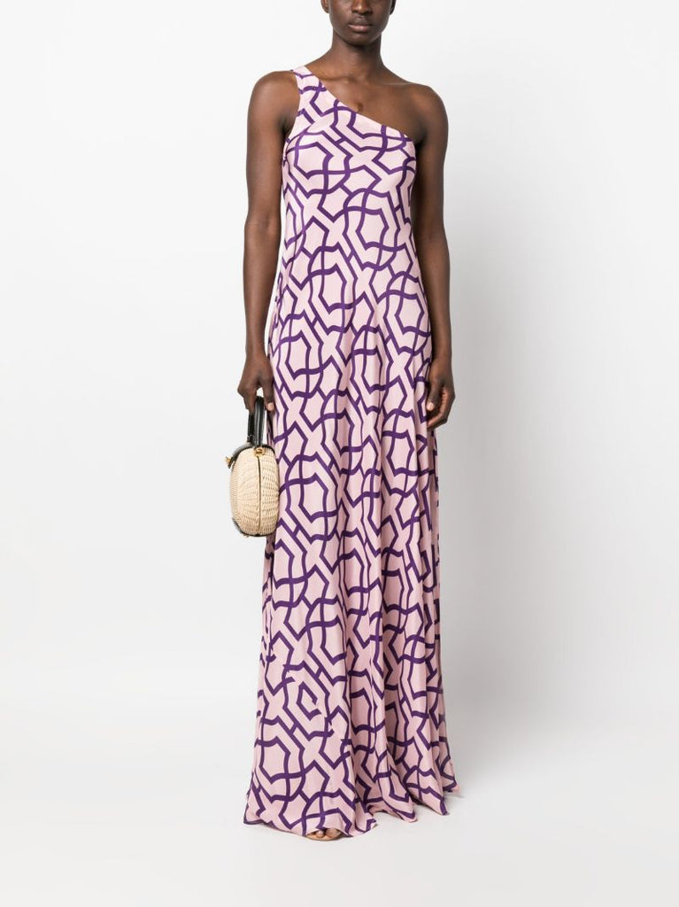 Purple Odetta One-shoulder Printed Maxi Dress