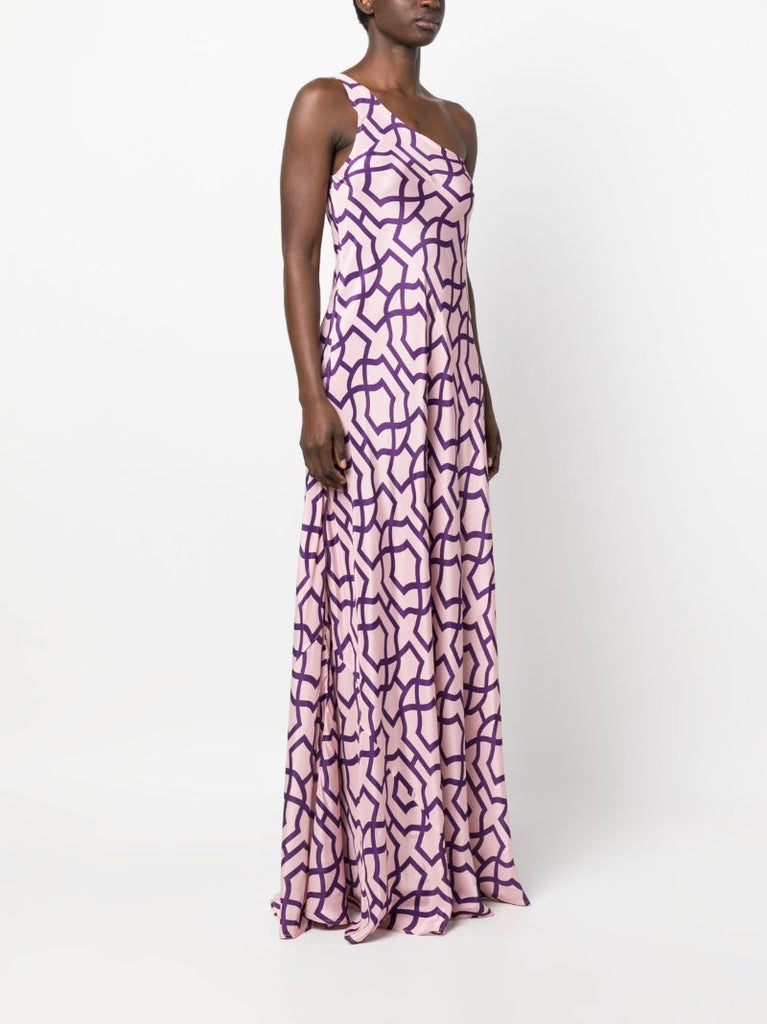 Purple Odetta One-shoulder Printed Maxi Dress