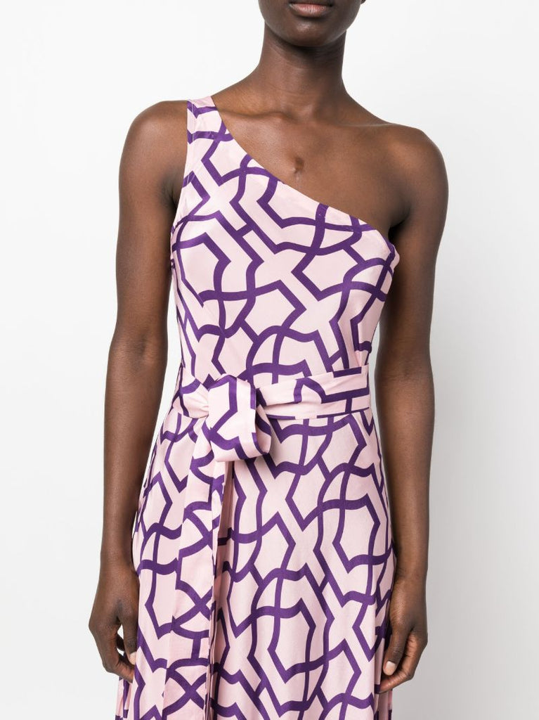 Purple Odetta One-shoulder Printed Maxi Dress