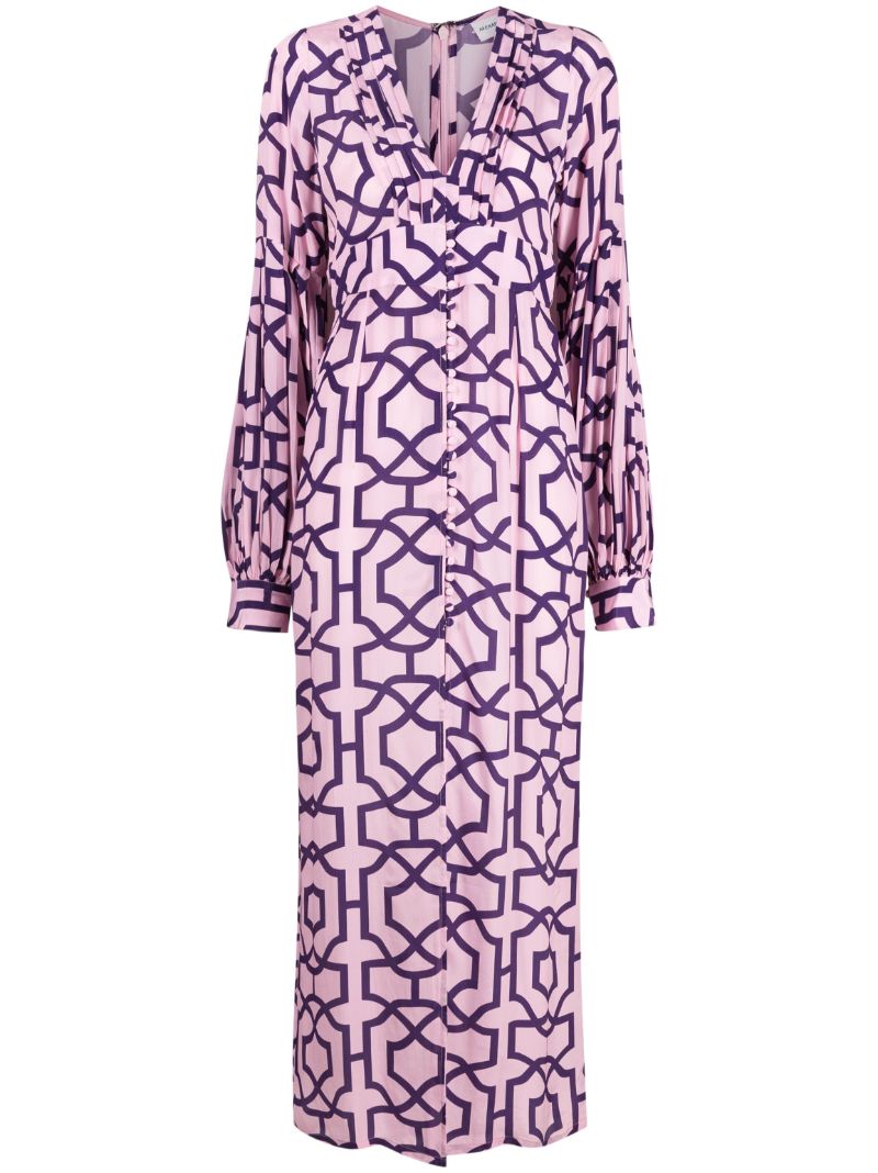Purple Gaia Tile Print Midi Dress