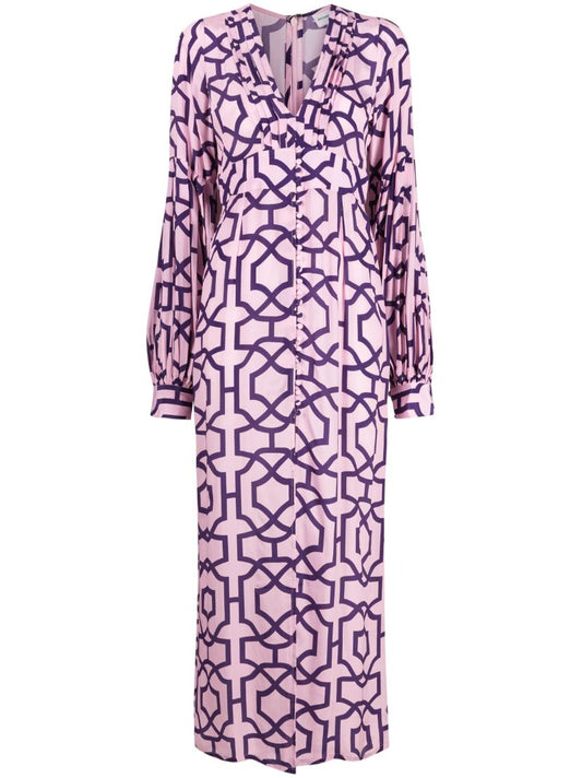 Purple Gaia Tile Print Midi Dress