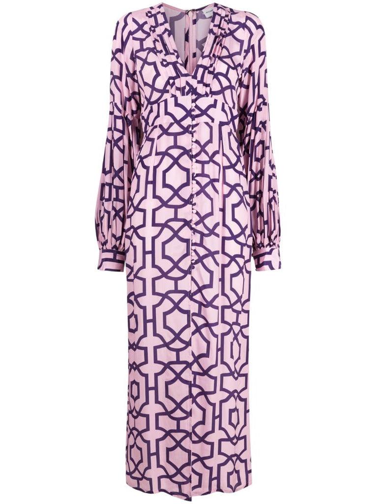 Purple Gaia Tile Print Midi Dress