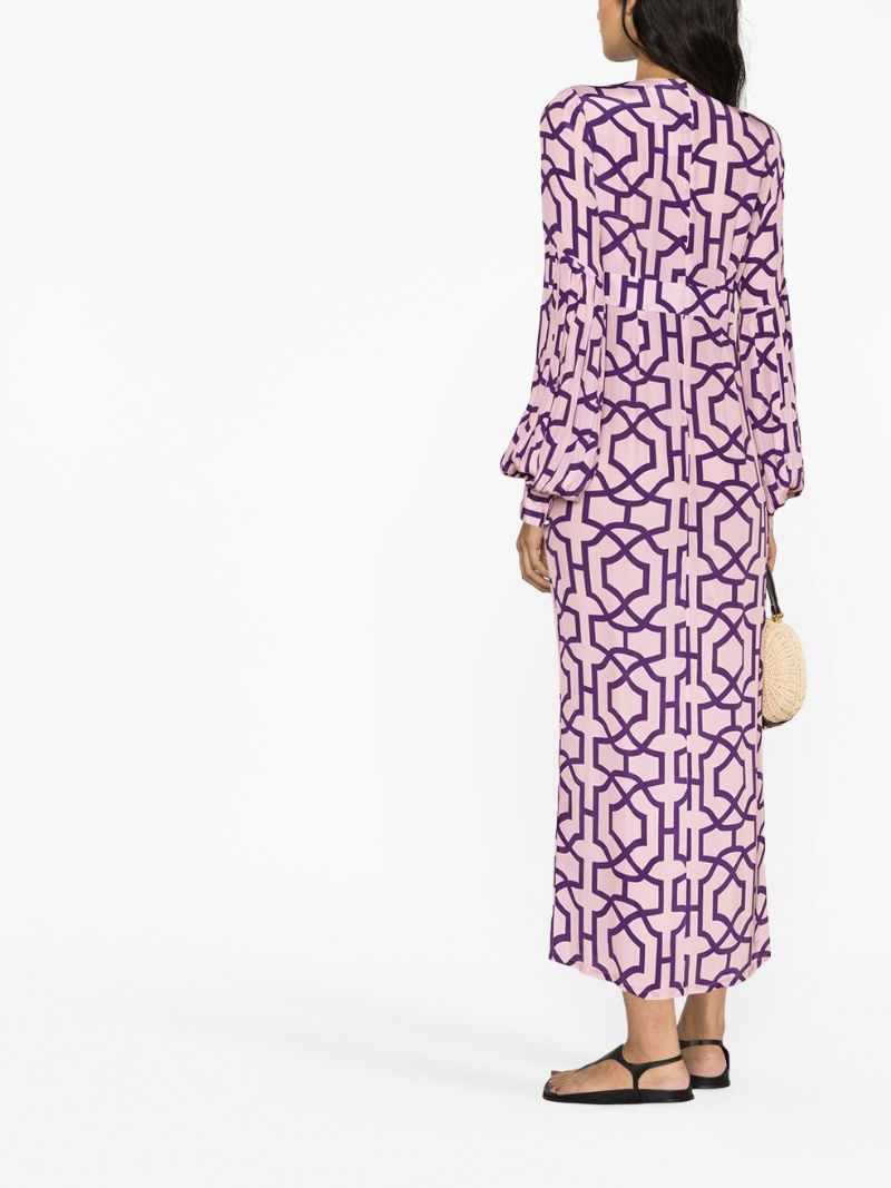 Purple Gaia Tile Print Midi Dress