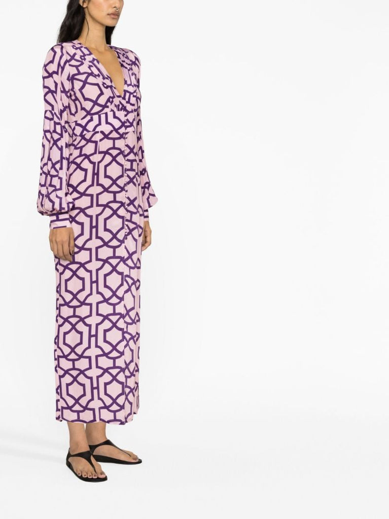 Purple Gaia Tile Print Midi Dress
