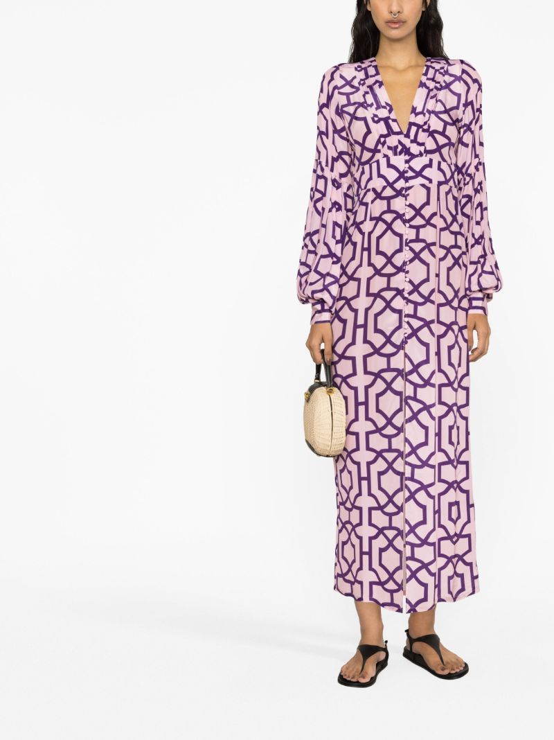 Purple Gaia Tile Print Midi Dress