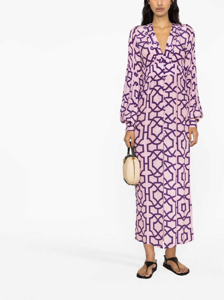 Purple Gaia Tile Print Midi Dress