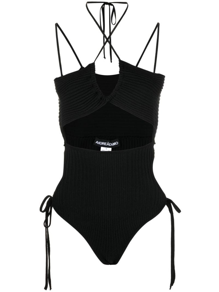 Black Cut-out Ribbed Bodysuit