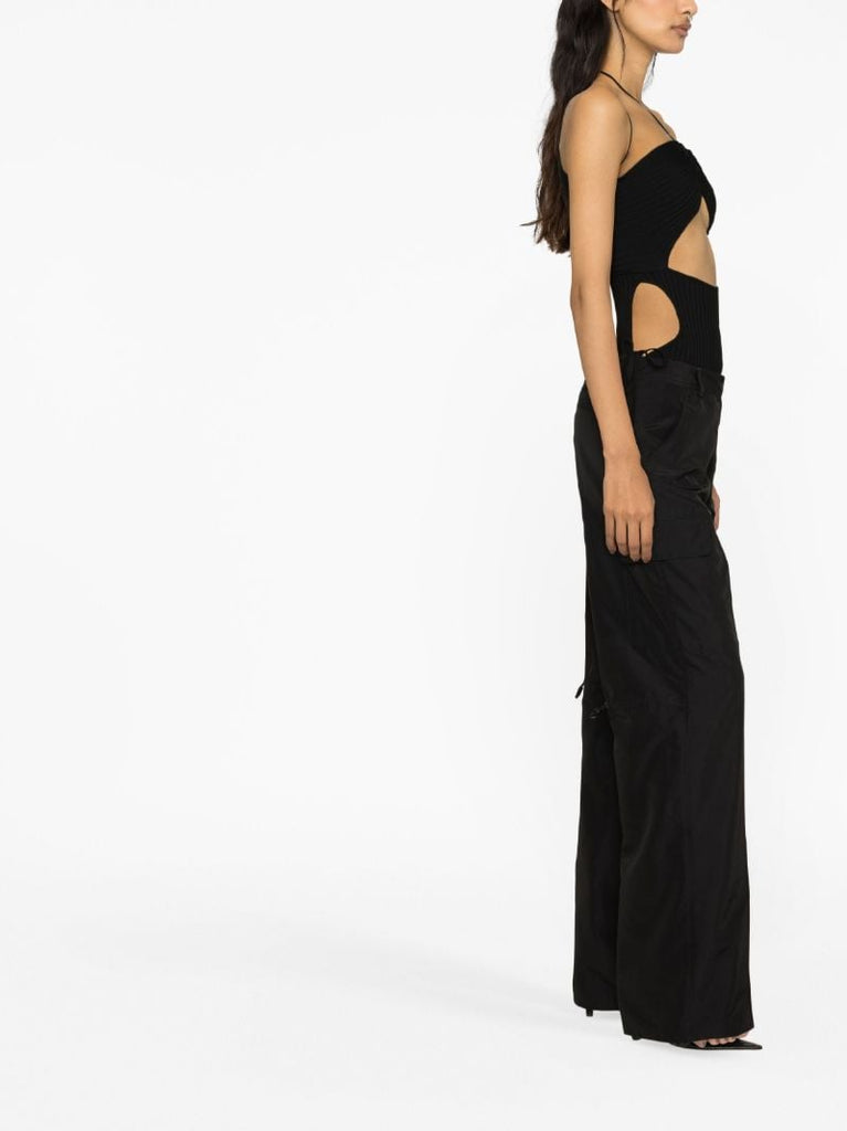 Black Cut-out Ribbed Bodysuit