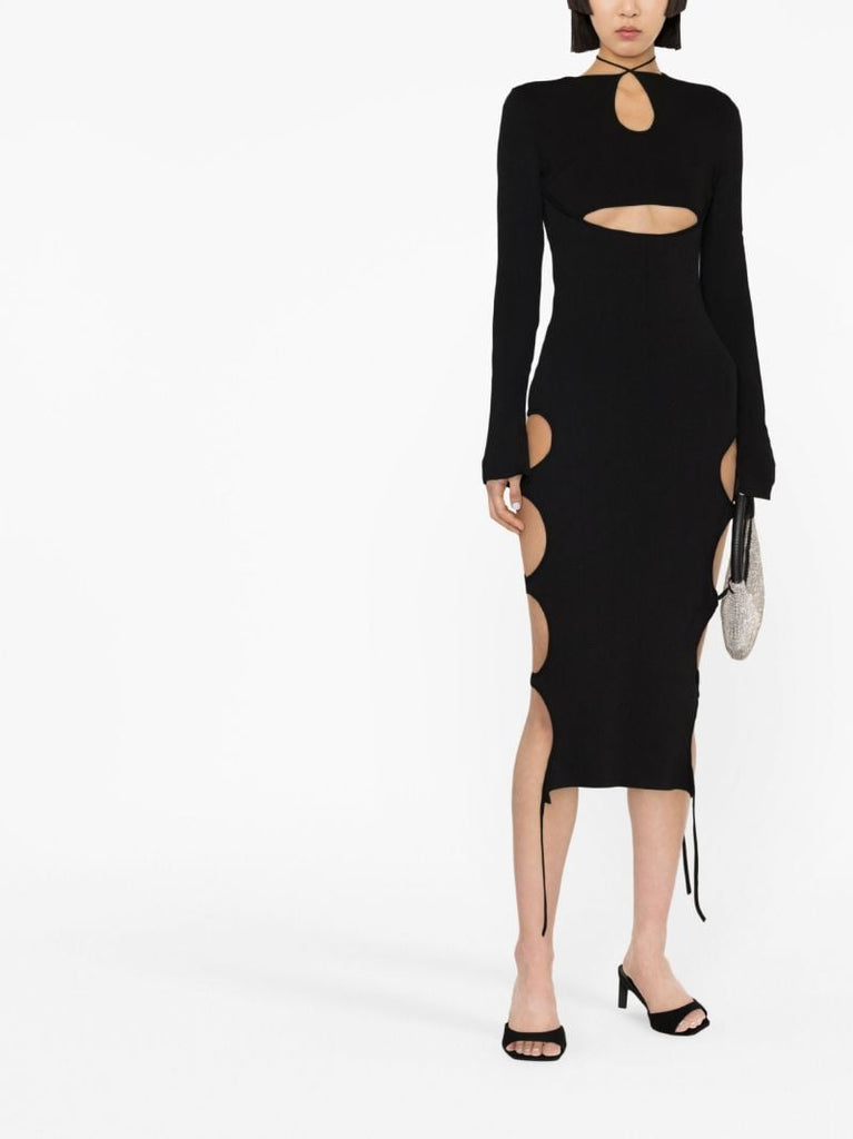 Black Cut-out Knit Midi Dress
