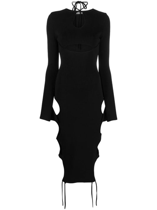 Black Cut-out Knit Midi Dress