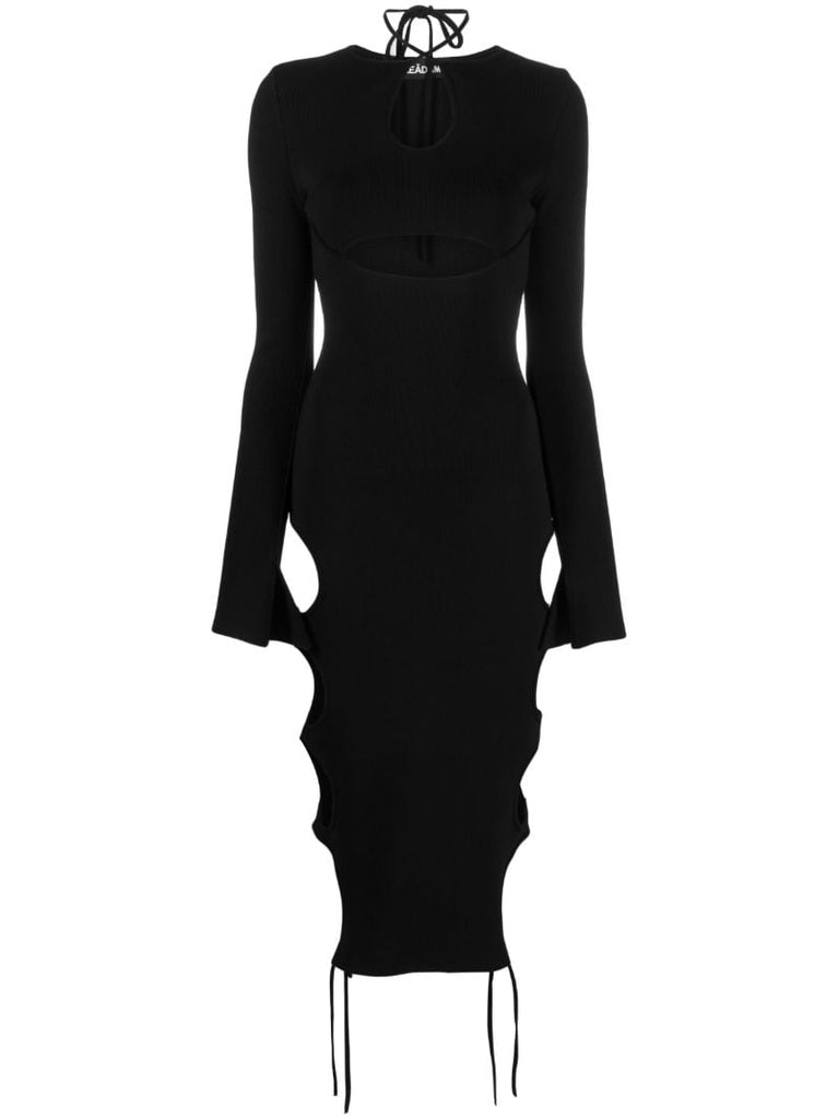 Black Cut-out Knit Midi Dress
