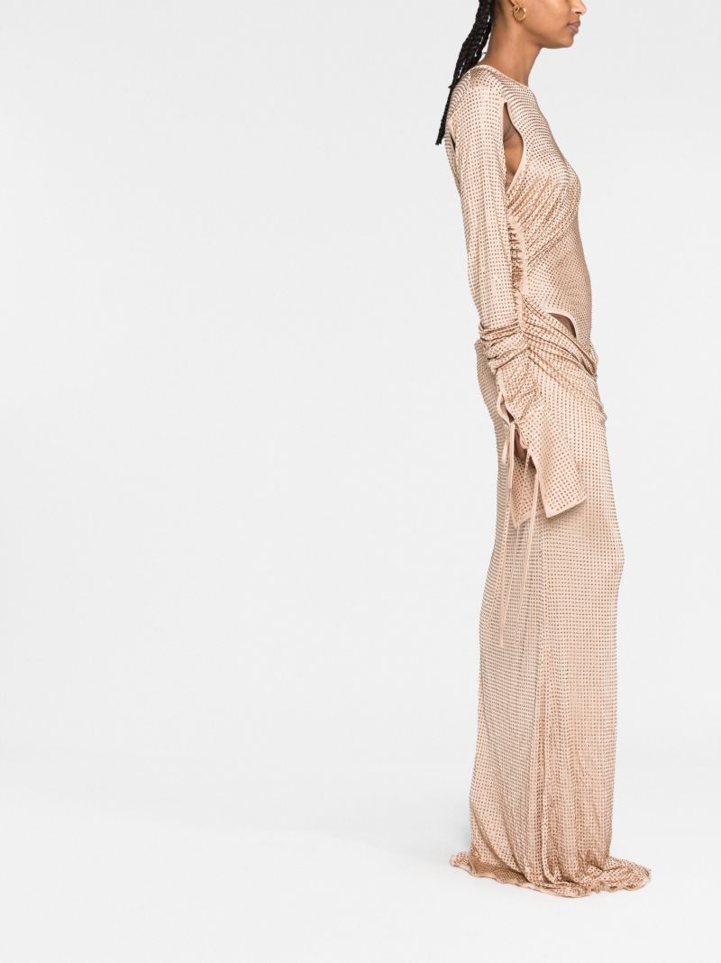 Neutral Rhinestone Draped Long Dress