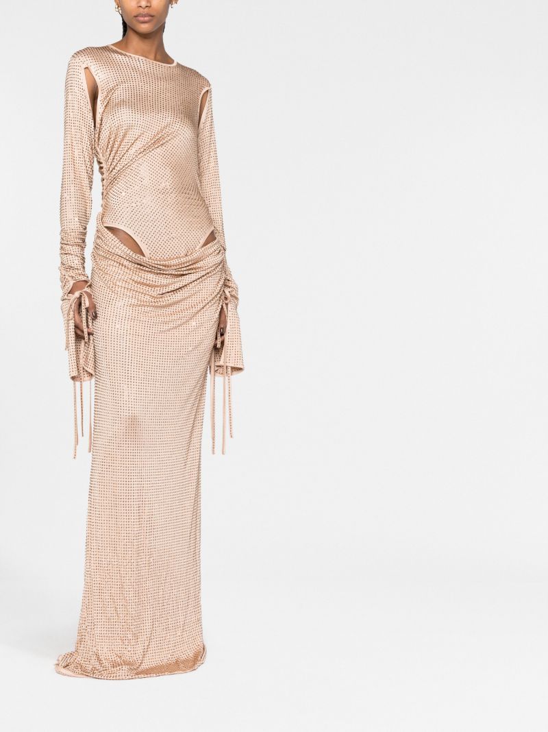 Neutral Rhinestone Draped Long Dress