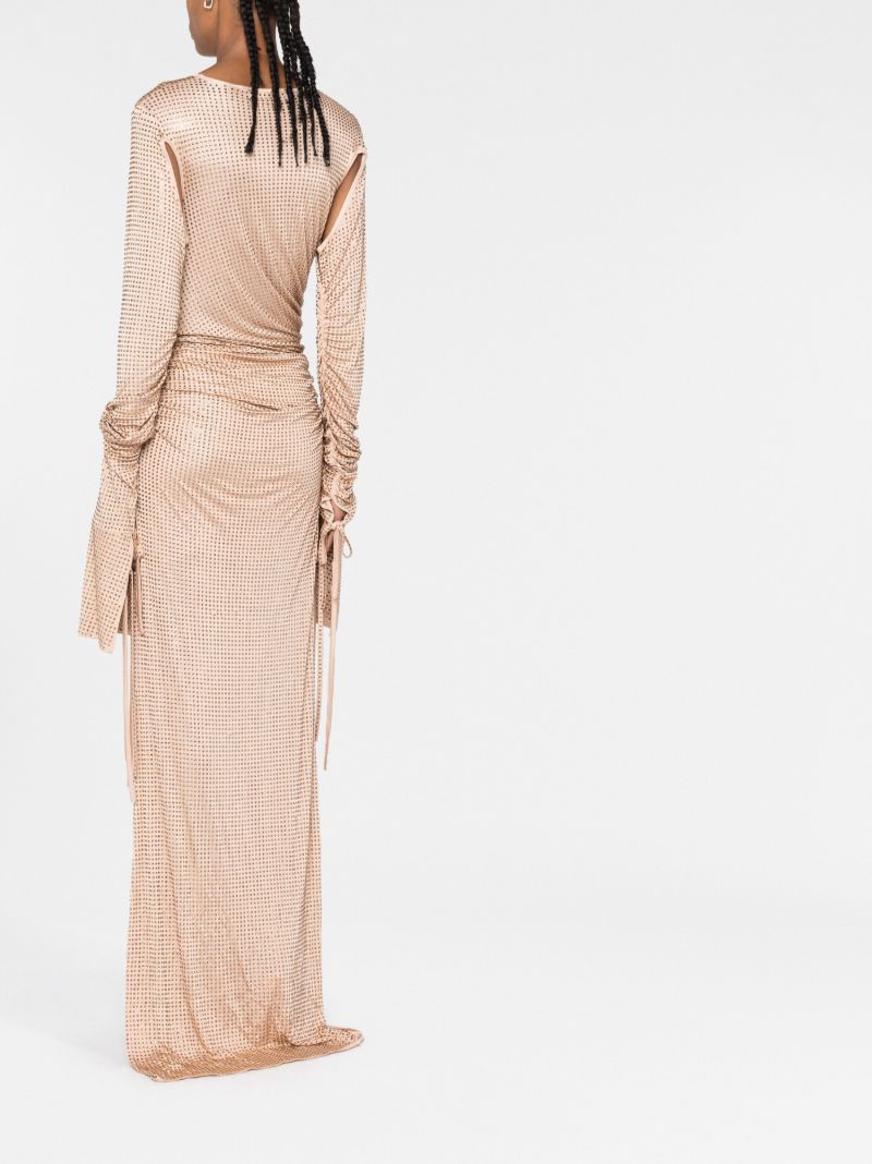 Neutral Rhinestone Draped Long Dress