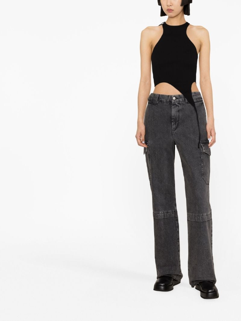 Black Ribbed-knit Asymmetric Crop Top