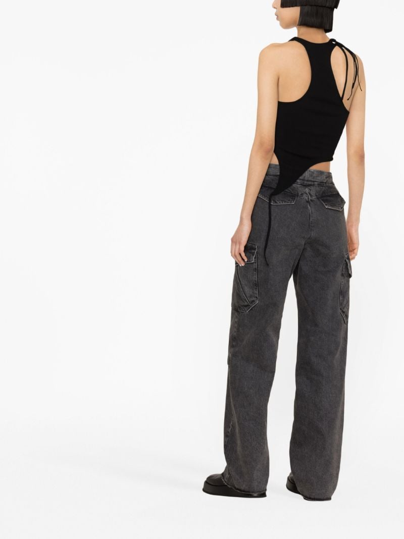 Black Ribbed-knit Asymmetric Crop Top