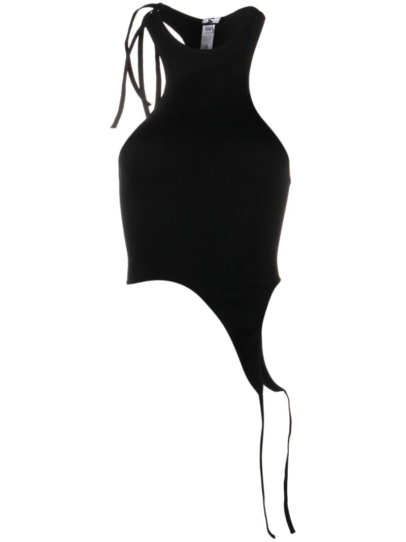 Black Ribbed-knit Asymmetric Crop Top