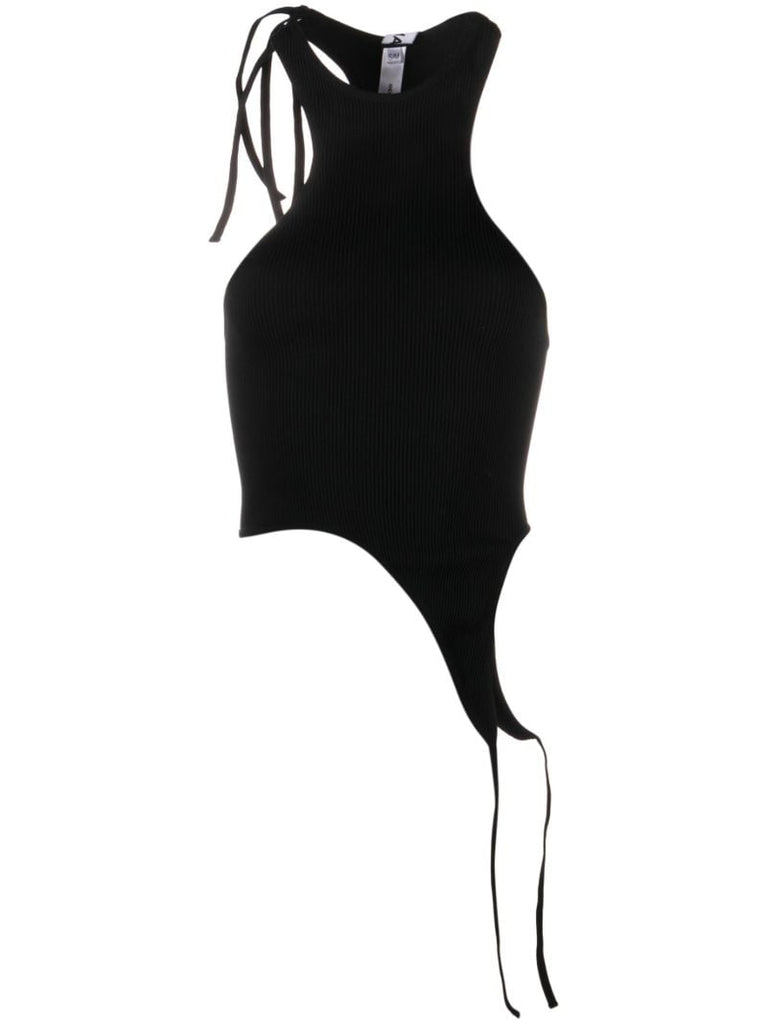 Black Ribbed-knit Asymmetric Crop Top