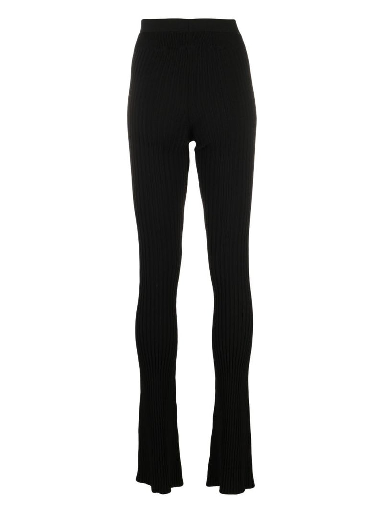 Black Ribbed-knit Flared Trousers