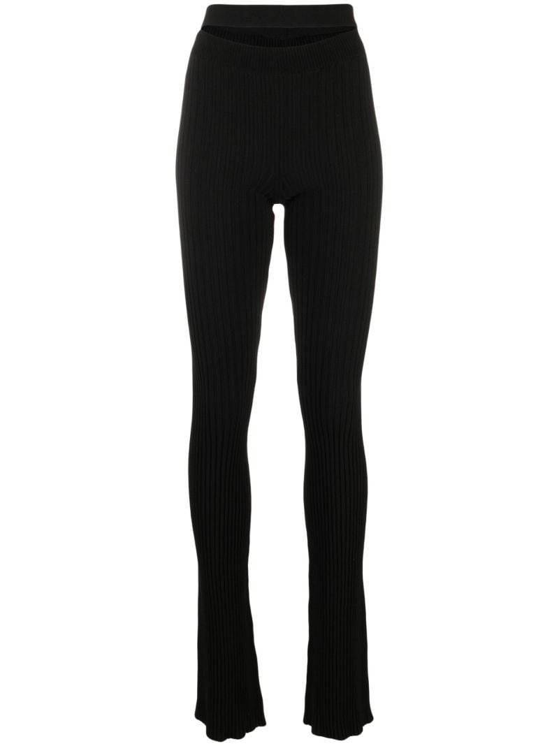 Black Ribbed-knit Flared Trousers