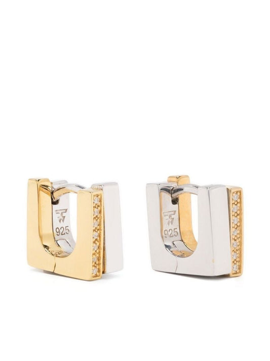 Sterling Silver Step Huggies Duo Crystal Hoop Earrings