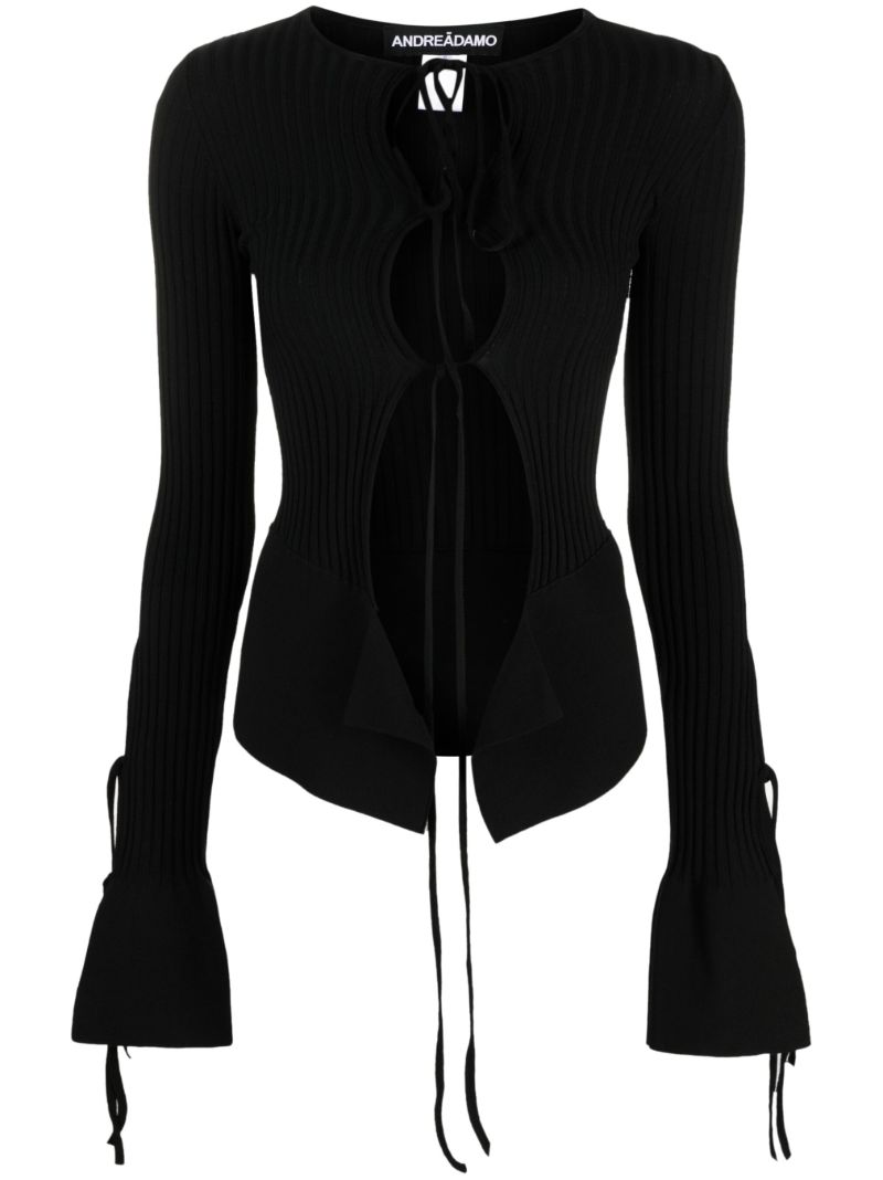 Black Cut-out Ribbed-knit Cardigan